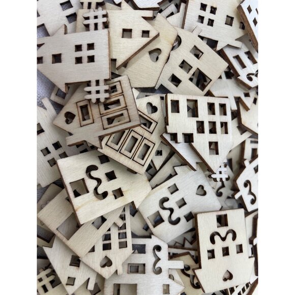 Miniature Wooden Cutout Houses 1”x1” Approx Crafting Painting Building Etc - Picture 2 of 3